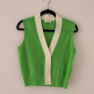 Sandro Knit Vest Tranquille Sleeveless Cardigan Green Button Up Stars